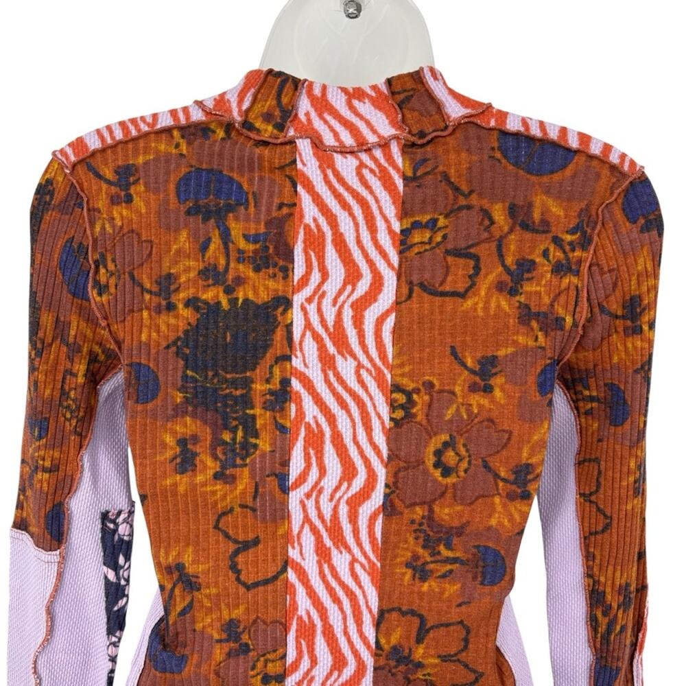 Free People Meadow Mix Long Sleeve Top Mixed Print Mock Neck Multicolor Small - Picture 11 of 15